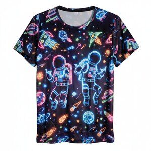 NWOT | Kids Neon 3D Space Astronaut Galaxy All Over Print Graphic Tee | 12/13